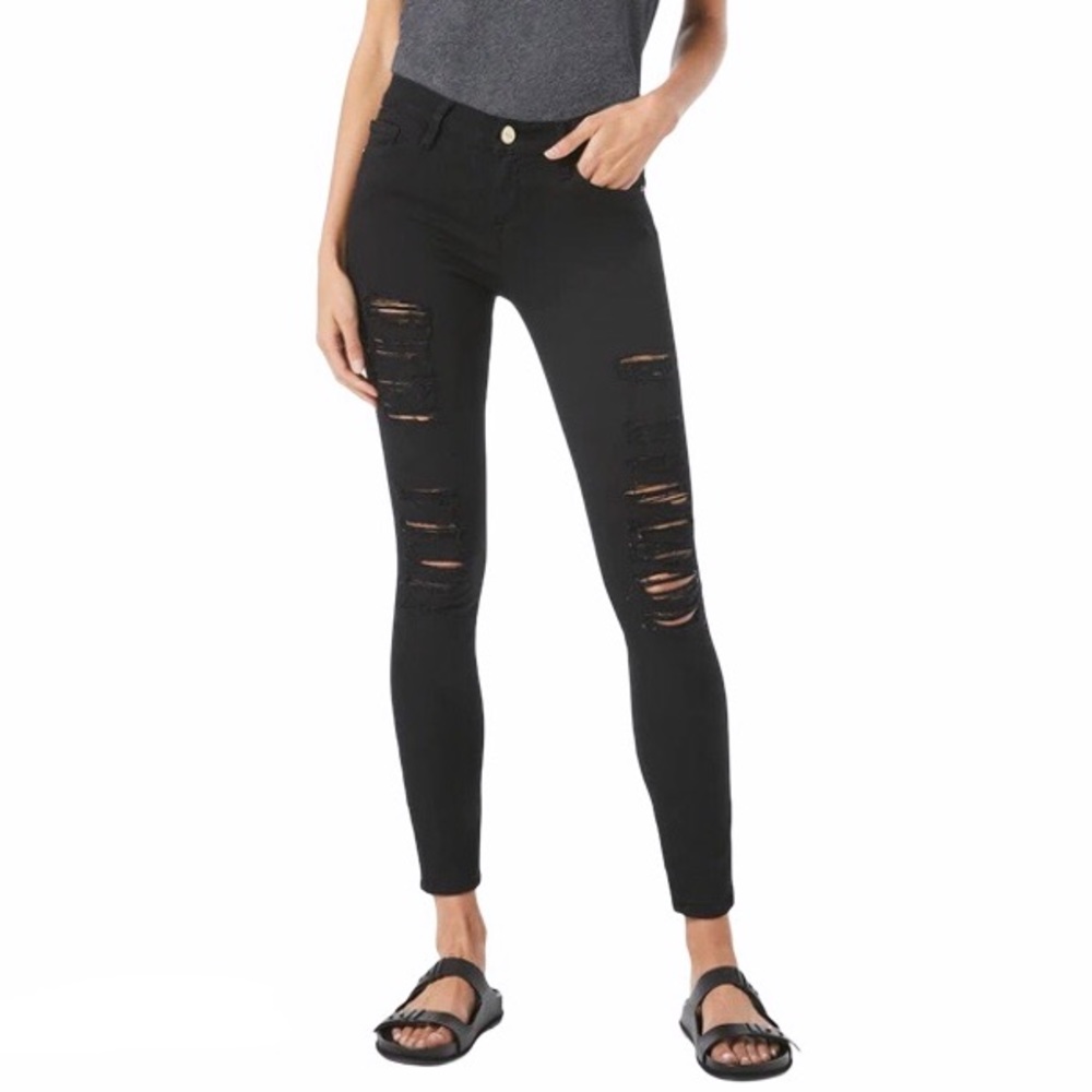 FRAME Black Denim Ripped 26 Le Skinny Film Noir